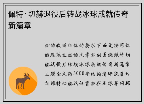 佩特·切赫退役后转战冰球成就传奇新篇章